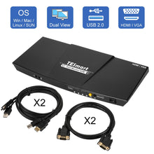 Load image into Gallery viewer, 4K HDMI Dual Monitor KVM Switch 4 Port Input (2 HDMI +2VGA) 2 Port Output(HDMI) KVM Switch HDMI Support USB 2.0 4K@30Hz 4 Cables