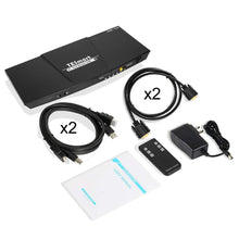 Load image into Gallery viewer, 4K HDMI Dual Monitor KVM Switch 4 Port Input (2 HDMI +2VGA) 2 Port Output(HDMI) KVM Switch HDMI Support USB 2.0 4K@30Hz 4 Cables