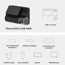 Load image into Gallery viewer, 70mai A800 4K Car DVR Dual Vision Cam with Built-in GPS ADAS 70mai 4K Dash Cam A800 UHD 24H Parking Monitior 70mai Camera 140FOV