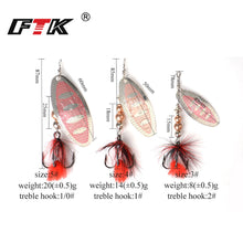 Load image into Gallery viewer, FTK 1pc Spinner Bait 8g/14g/20g Metal Fishing Lure Hard Bait Spoon Lures with Feather Treble Hooks Carp Pike Fishing Tackle
