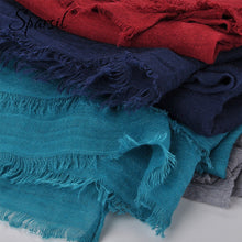 Load image into Gallery viewer, Sparsil Women Summer Soft TR Cotton Scarves Retro Tassels Solid Color 180x90 Shawls Female Thin Wraps Hijab Beach Holiday Scarf
